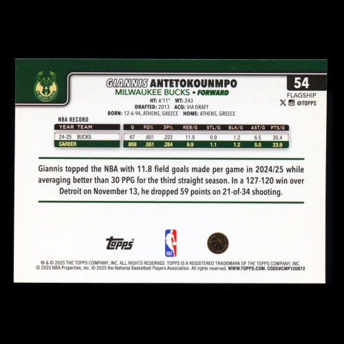 Giannis Antetokounmpo 2025-26 Topps Bucks