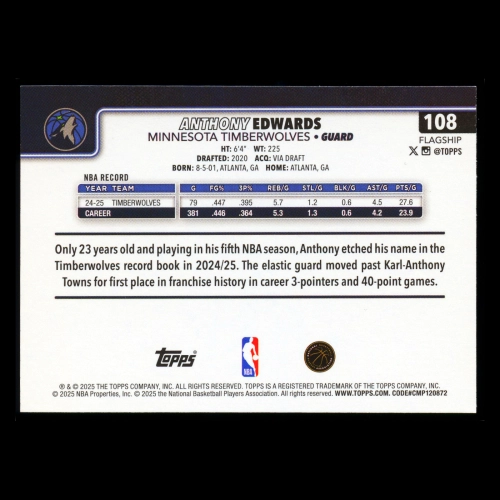 Anthony Edwards 2025-26 Topps Timberwolves