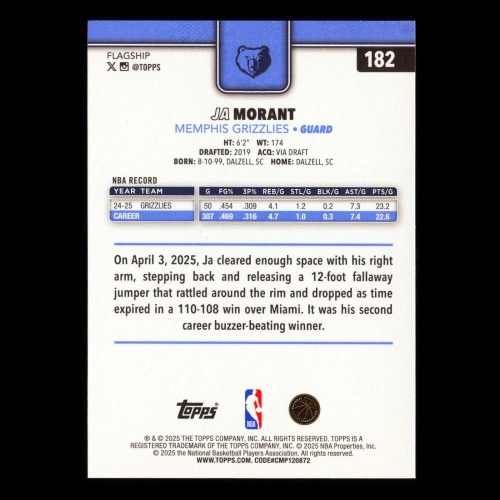 Ja Morant 2025-26 Topps Grizzlies