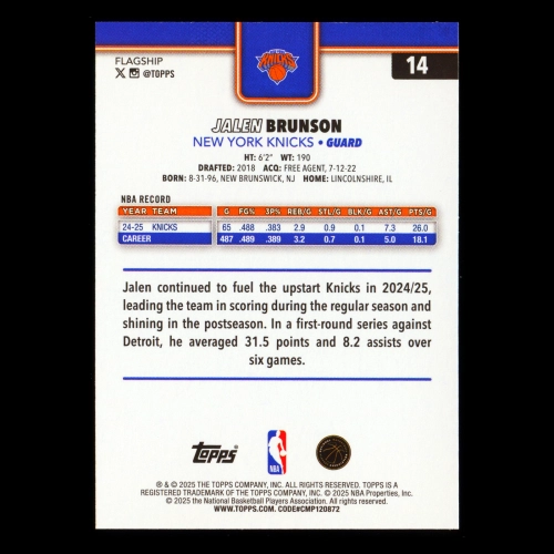 Jalen Brunson 2025-26 Topps Knicks