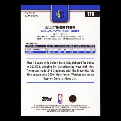 Klay Thompson 2025-26 Topps Mavericks