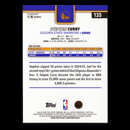 Stephen Curry 2025-26 Topps Warriors