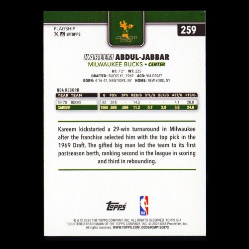 Kareem Abdul-Jabbar 2025-26 Topps Bucks