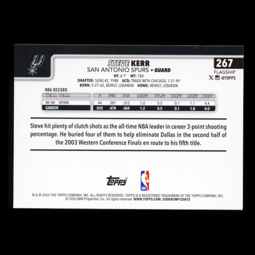 Steve Kerr 2025-26 Topps Spurs