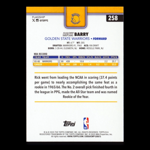 Rick Barry 2025-26 Topps Warriors