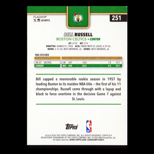 Bill Russell 2025-26 Topps Celtics