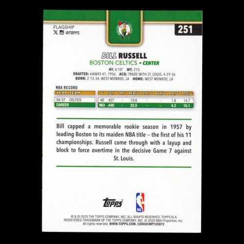 Bill Russell 2025-26 Topps Celtics