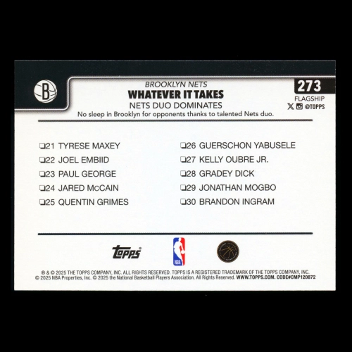 Cameron Johnson 2025-26 Topps Checklist Nets