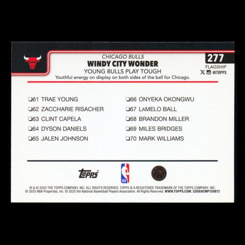Josh Giddey 2025-26 Topps Checklist Bulls