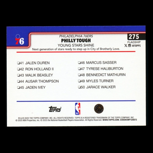 Jared McCain 2025-26 Topps Checklist 76ers