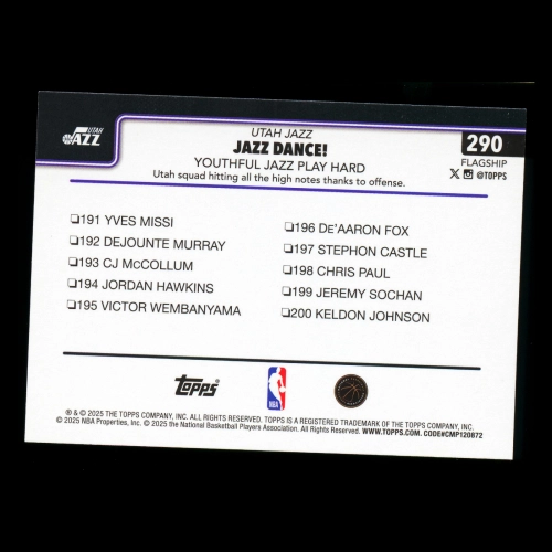 Kyle Filipowski RC 2025-26 Topps Checklist Rookie Jazz