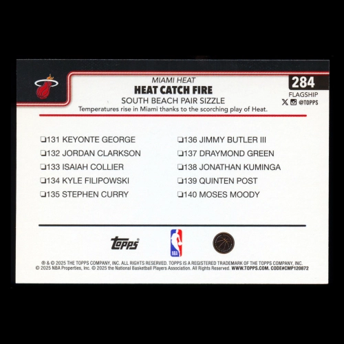 Tyler Herro 2025-26 Topps Checklist Heat