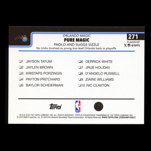 Paolo Banchero 2025-26 Topps Checklist Magic