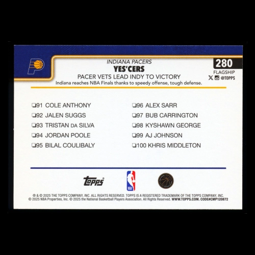 Tyrese Haliburton 2025-26 Topps Checklist Pacers