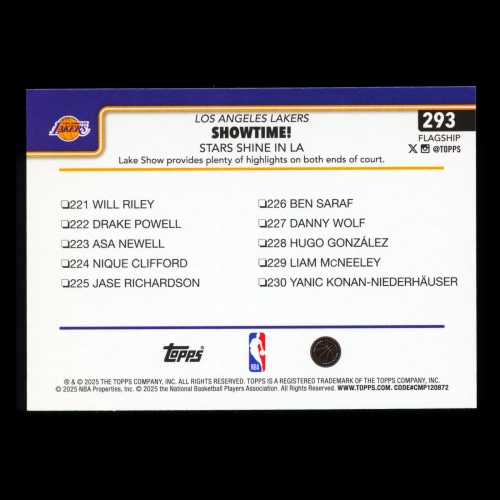 Austin Reaves 2025-26 Topps Checklist Lakers