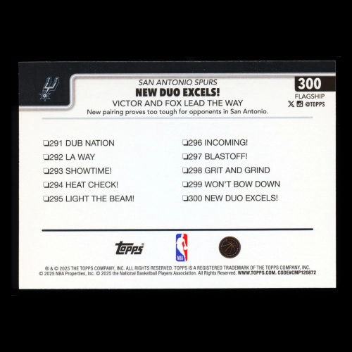 Victor Wembanyama 2025-26 Topps Checklist Spurs