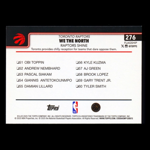 RJ Barrett 2025-26 Topps Checklist Raptors