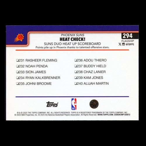 Devin Booker 2025-26 Topps Checklist Suns