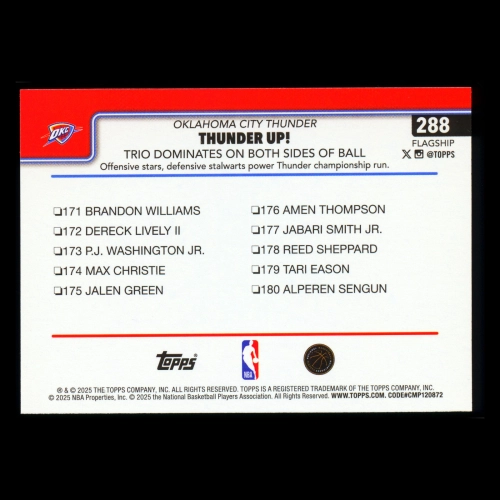 Shai Gilgeous-Alexander 2025-26 Topps Checklist Thunder