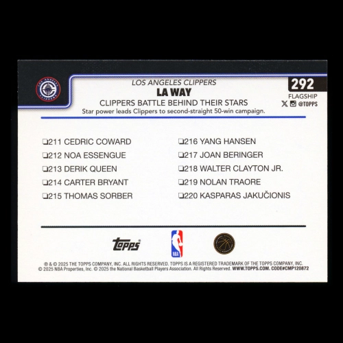 James Harden 2025-26 Topps Checklist Clippers