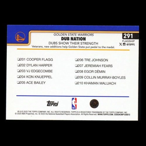 Stephen Curry 2025-26 Topps Checklist Warriors