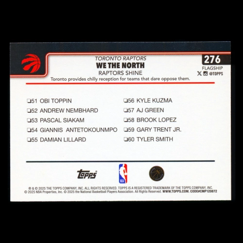 RJ Barrett 2025-26 Topps Checklist Raptors