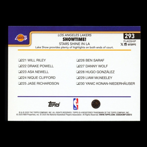 Austin Reaves 2025-26 Topps Checklist Lakers