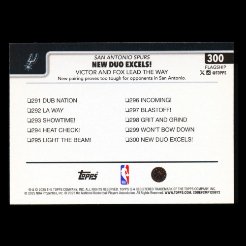 Victor Wembanyama 2025-26 Topps Checklist Spurs