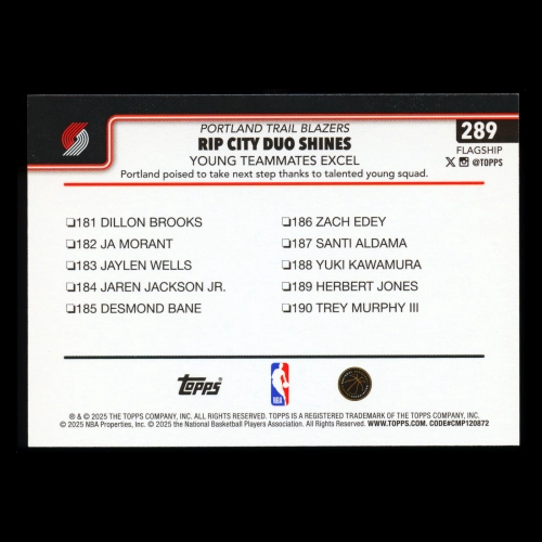 Shaedon Sharpe 2025-26 Topps Checklist Trail Blazers