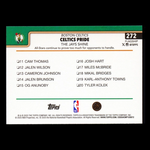 Jayson Tatum 2025-26 Topps Checklist Celtics