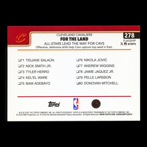 Donovan Mitchell 2025-26 Topps Checklist Cavaliers