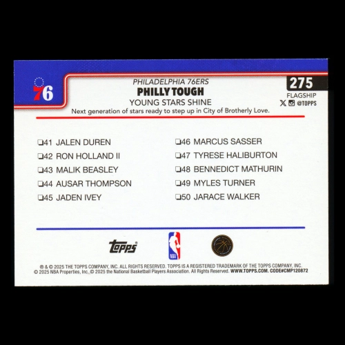 Jared McCain 2025-26 Topps Checklist 76ers
