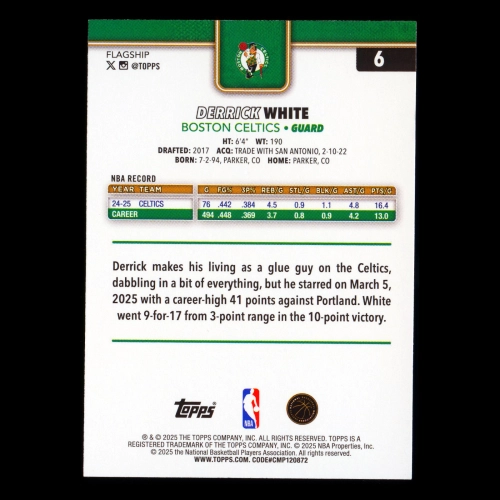 Derrick White 2025-26 Topps Purple Holo Foil Celtics 248/250