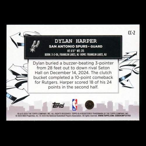 Dylan Harper RC 2025-26 Topps Clutch City Prospects Rookie Spurs