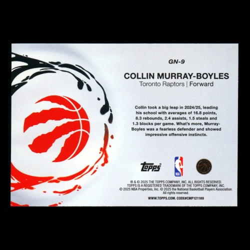 Collin Murray-Boyles RC 2025-26 Topps Generation Now Rookie Raptors