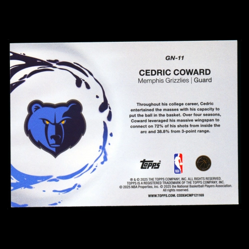 Cedric Coward RC 2025-26 Topps Generation Now Rookie Grizzlies