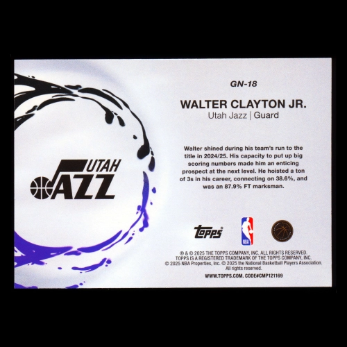 Walter Clayton Jr. RC 2025-26 Topps Generation Now Rookie Jazz