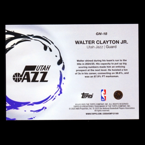 Walter Clayton Jr. RC 2025-26 Topps Generation Now Rookie Jazz