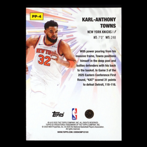 Karl-Anthony Towns 2025-26 Topps Power Players Knicks