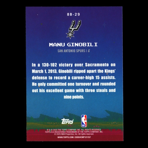 Manu Ginobili 2025-26 Topps 8-Bit Ballers Spurs