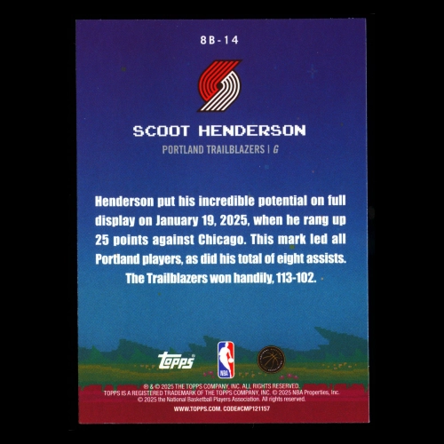 Scoot Henderson 2025-26 Topps 8-Bit Ballers Trailblazers