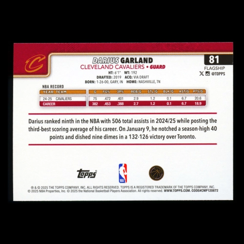 Darius Garland 2025-26 Topps Diamante Cavaliers