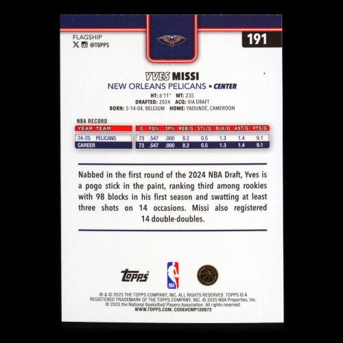 Yves Missi 2025-26 Topps Diamante Pelicans