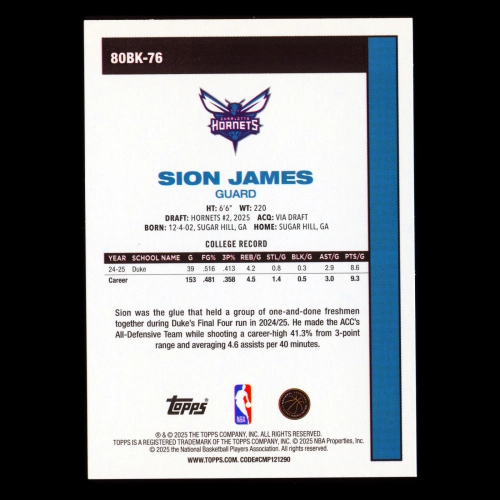 Sion James 2025-26 Topps '80-81 Topps Retro Hornets