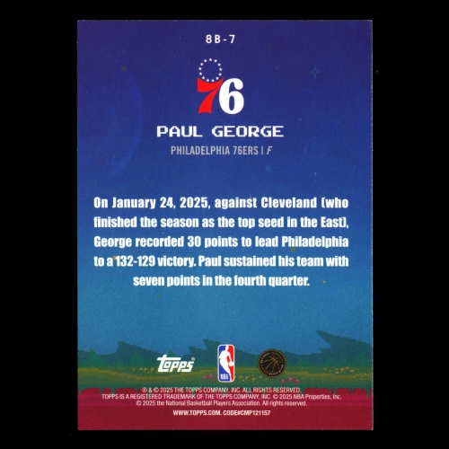 Paul George RC 2025-26 Topps 8-Bit Ballers Rookie 76ers