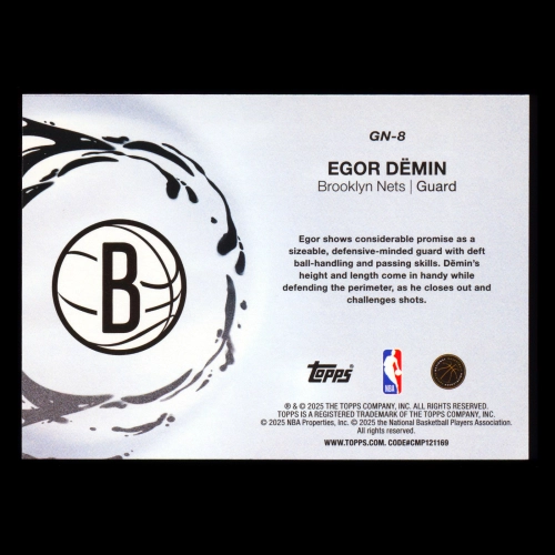 Egor Demin RC 2025-26 Topps Generation Now Rookie Nets