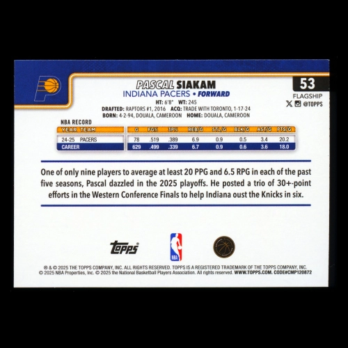 Pascal Siakam 2025-26 Topps Diamante Pacers
