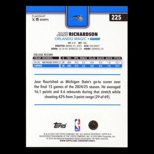 Jase Richardson RC 2025-26 Topps Rookie Magic