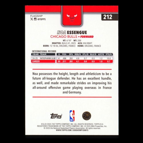 Noa Essengue RC 2025-26 Topps Rookie Bulls