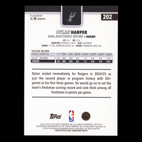 Dylan Harper RC 2025-26 Topps Rookie Spurs